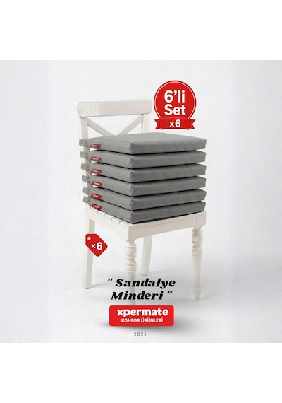 6'li Sandalye Minderi 40x40 Cm Fermuarlı Su İtici Leke Tutmaz Bağcıklı Bahçe Balkon Minderi Seti Diğer