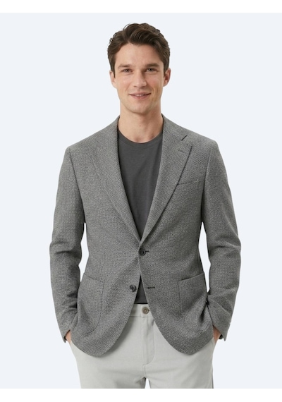 Kip Gri Desenli Comfort Fit Yün Karışımlı Ceket