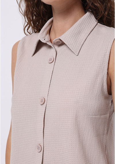 Colins Slim Fit Shirt Neck Düz Kadın Bej Kolsuz Tişört Cl1074279 Q1.v1 Beı Bej