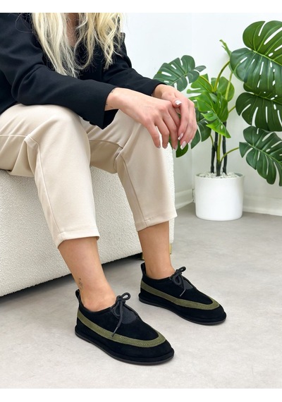 Erva'nın Butiği Siyah Hakiki Deri Santa Bağcık Detay Kadın Sneakers-6388