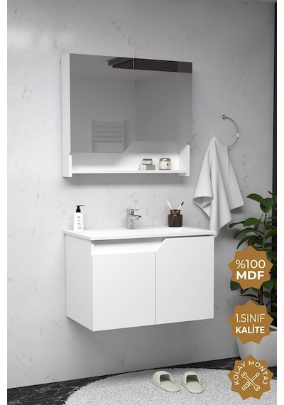Teta Home Napoli 65 Cm Mdf Banyo Dolabı Seti Beyaz Çok Renkli