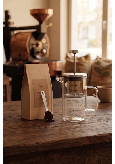 Paslanmaz Çelik Cam French Press 350 Ml - Ölçü Çizgili Filtre Kahve & Bitki Çayı Demliği Şeffaf