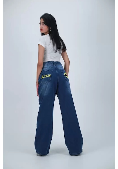Paradise Batman Baskılı Dark Blue Baggy Jean Çok Renkli
