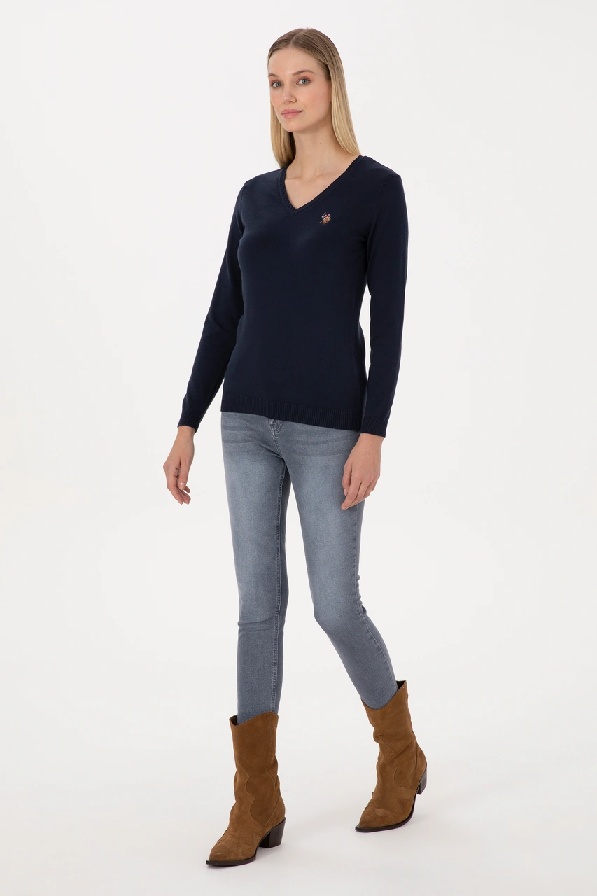 U.S. Polo Assn. Kadın Lacivert V Yaka Basic Kazak 50307727-VR033
