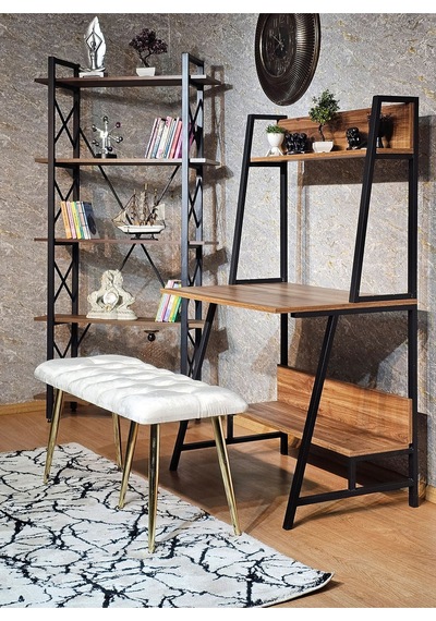 Zafir Gold Metal Krem Oturaklı Sivriltme Ayaklı Babyface Puf & Bench & Oturak Krem
