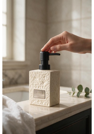 Stoneware Sıvı Sabunluk Mat Krem 48972