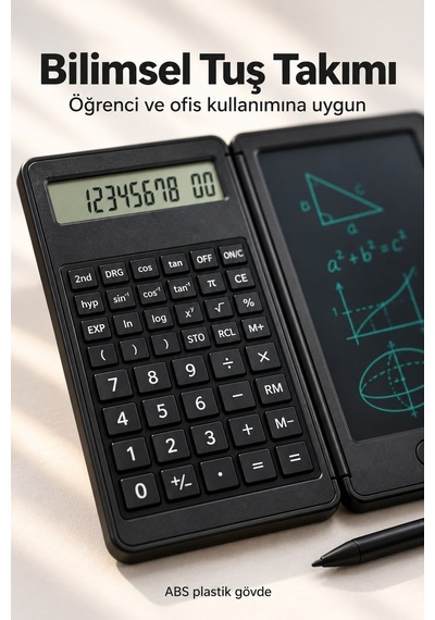 Katlanabilir Bilimsel Hesap Makinesi Silinebilir Lcd Yazı Tabletli Siyah