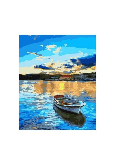 Mavi Sular Ve Tekne Sayılarla Boyama Seti - Çerçeveli, 40x50cm