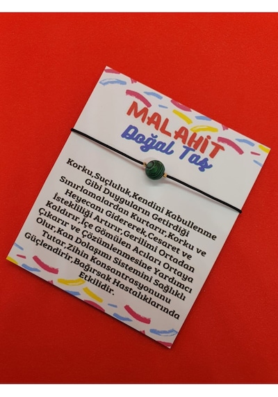 Gümüştel El Sanatları Sertifikalı Malahit Doğal Taş Bileklik Çok Renkli