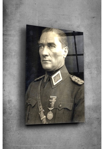 Atatürk Cam Tablo - Portre - Cam Tablo - Duvar Dekoru - Atatürk Portresi - Kaliteli Baskı Ata007 Atatürk Temalı Dekoratif Duvar Tablosu, Salon, Ofis Ve Çalışma Alanı Dekoru,