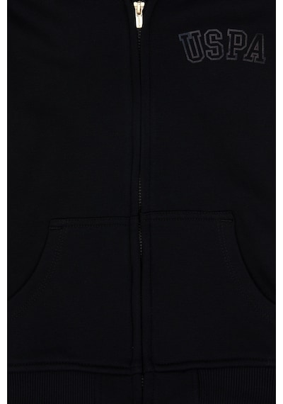U.S. Polo Assn. Kız Çocuk Siyah Kapüşonlu Fermuarlı Basic Sweatshirt 50316837-VR046