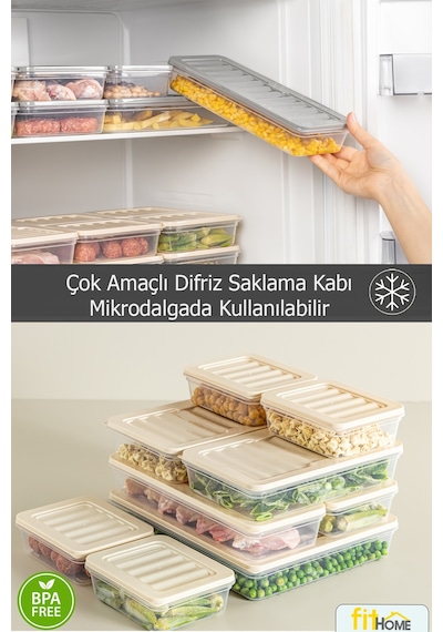 2'li Fitbox Set 2400 Ml Hava Geçirmez Buzdolabı Ve Buzluk Düzenleyici Gri Kapak