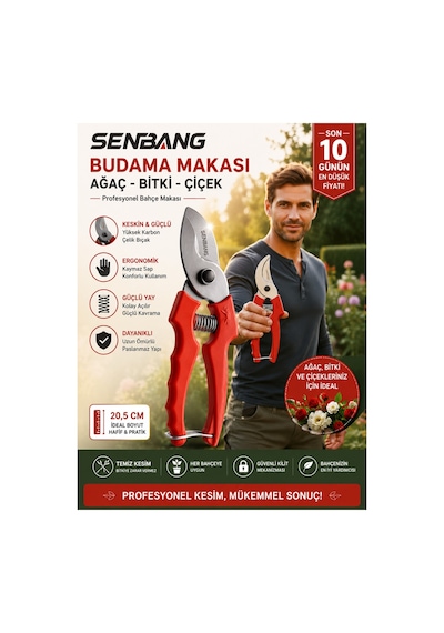 Budama Makası Profesyonel Bahçe Makası Ağaç Dal Çiçek Budayıcı Makas Karbon Çelik Ergonomik 20,5 Cm