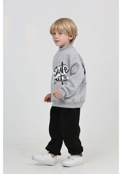 Toontoy Kids Toontoy Erkek Çocuk Skate Arka Baskılı Eşofman Takım Gri Melanj