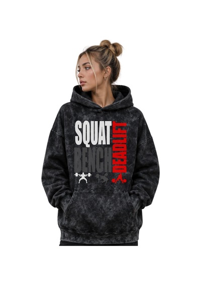 Sevbano Squat Bench Deadlift Fitness Bodybuilding Baskılı Unisex Oversize Siyah