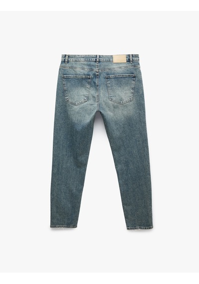Koton Pamuklu Normal Bel Cepli Düz Paça Denim Pantolon - Tapered Jeans Orta İndigo 7wam40242nd