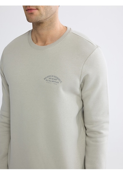 Lcwaıkıkı Classic Gri Bisiklet Yaka Baskılı Erkek Kalın Sweatshirt