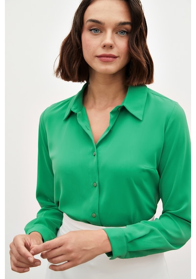 Sateen Düz Klasik Gömlek - Yeşil