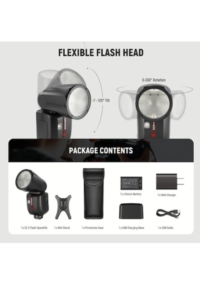 Neewer Z2pro-c Canon Uyumlu 76w Yuvarlak Kafa Akülü Tepe Flaşı