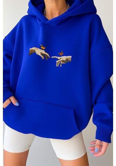 Benroma 3 İplik Penye El Parmak Unisex Kapüşonlu Sweat Çok Renkli