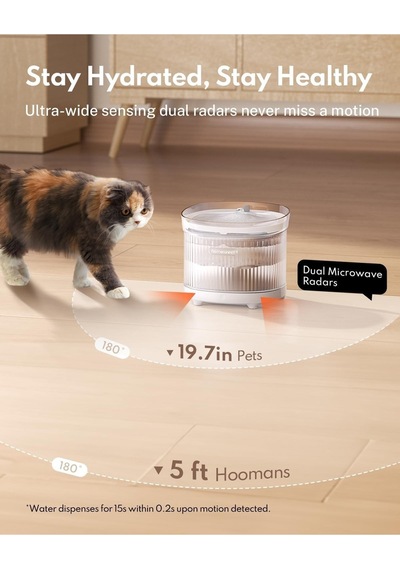 Homerunpet Kablosuz Kedi Su Pınarı, Hareket Sensörlü, 7800 Mah Batarya, Sessiz Ve Bpa'sız Plastik, Melamin Mama & Su Kapları Siyah Tek Ebat