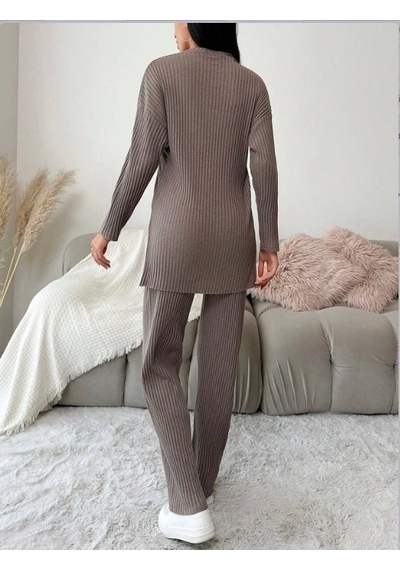 Defymoda Kadın Uzun Kollu Kaşkorseikili Takım Sütlü Kahve