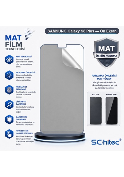 Schitec Samsung Galaxy Uyumlu, S8 Plus Mat Hidrojel Ekran Koruyucu Film