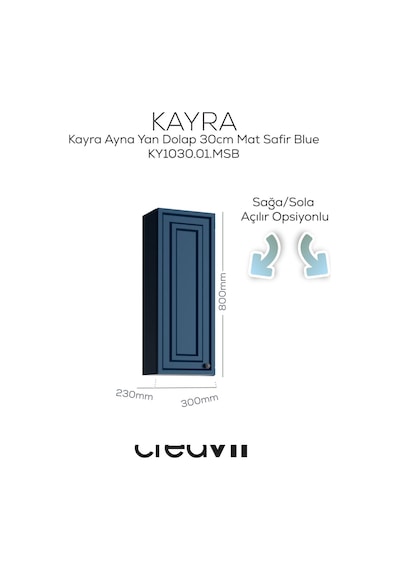 Creavit Kayra Ayna Yan Dolabı 30cm Mat Safire Blue Mavi Creavit Kayra Ayna Yan Dolabı 30cm Mat Safire Blue Mavi