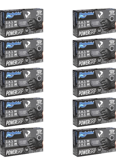 Dolphin Nitril Powergrip Ekstra Kalın Elmas Dokulu Eldiven Siyah Meidum Orta Boy - 50'li 10 Paket