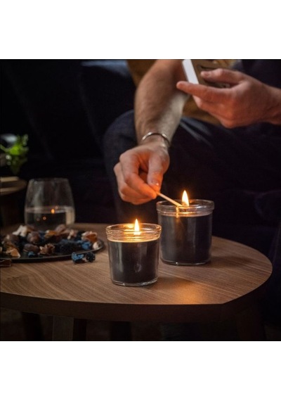 Ikea Fruktskog Cam Kaplı Kokulu Mum 8 X 8,5 Cm Sardunya Turkuaz - Siyah Siyah - Turkuaz