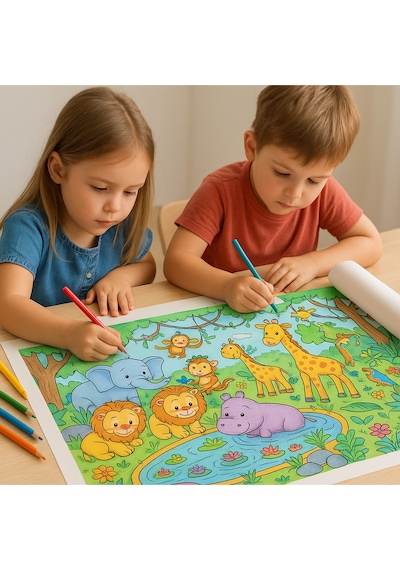Safari Hayvanları Boyama Rulosu 45 Cm Dev Xxl Boy Çocuk Aktivite Kağıdı