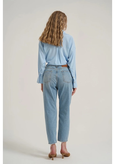 Yırtık Detaylı Denim Pantolon Buz Mavi Mavi