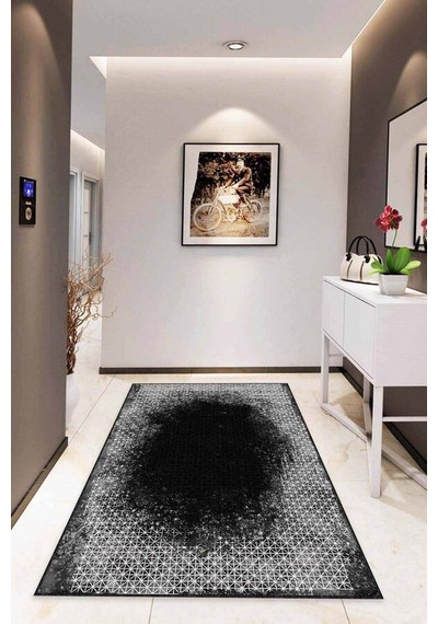 Siyah Modern Klasik Kaymaz Tabanlı Dekoratif Halı Ar371n11