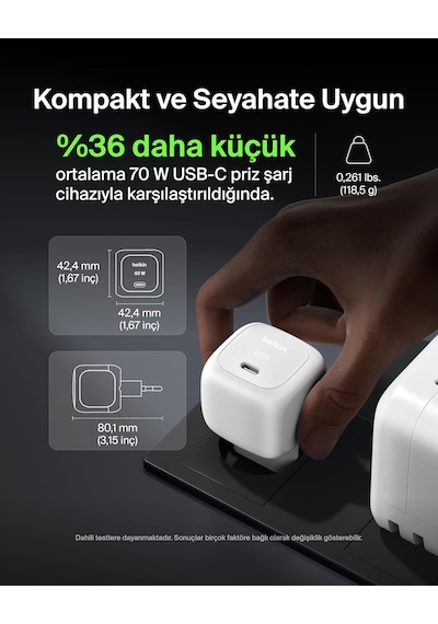 Belkin Usb-c Duvar Şarj Cihazı, 65w, Hızlı Şarj Bloku, Tip C Tele