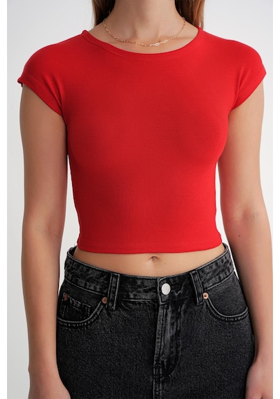 Mixray 2009 Kadın Vücuda Oturan Basic Crop T-shirt Kırmızı Mixray 2009 Kadın Vücuda Oturan Basic Crop T-shirt Kırmızı
