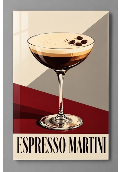 Gökçeoğlu Cam Tablo Temperli Cam - Espresso Martini Retro Kahve Ve Kokteyl Temalı - Cam Tablo