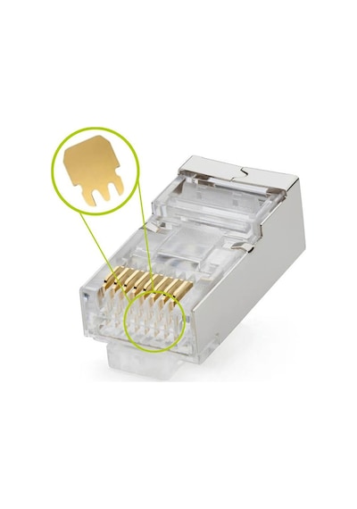 Koodmax 100 Adet - 3u" 3 Micron Gold Plated Cat6 Rj45 Metal Konnektör 8p8c Ethernet Kablo Ucu Jack