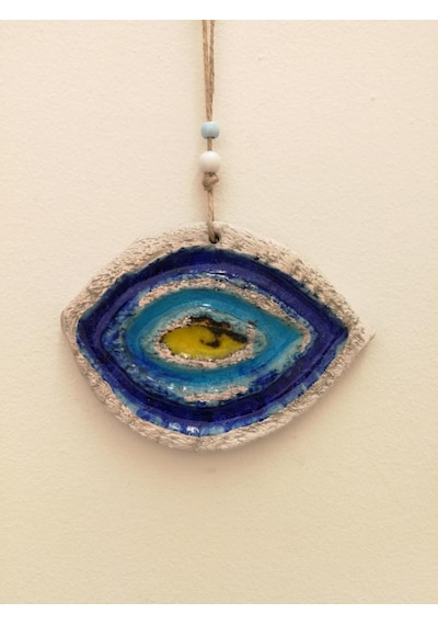 Seramik Mini Göz Nazarlık Dekoratif Duvar Süsü 11X14 Cm
