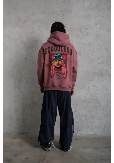 Veraura Lifestyle Erkek School Boy Baskılı Kapüşonlu Sweat - Gül Kurusu Gülkurusu