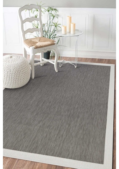 Kaymaz Yıkanabilir Minimal Bordürlü Antrasit Dekoratif Sisal Halı Siesta 1501