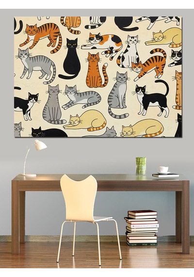 Kedi Desenli Duvar Kağıdı Dekoratif Kanvas - Mdf Ahşap Tablo
