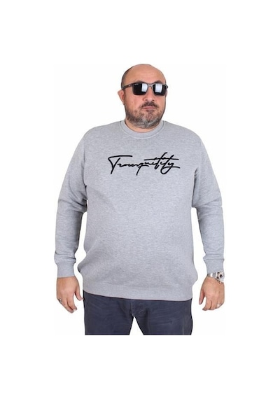 Starbattal Erkek Büyük Beden Sıfır Yaka Sweat Twenty 24200 Grı Melanj Gri Melanj