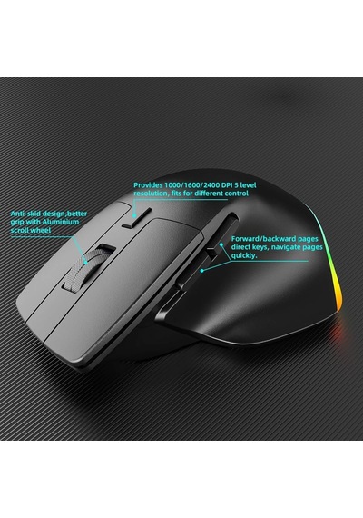 Kablosuz Mouse Bluetooth 5.0/4.0 + 2.4g Ergonomik Şarjlı Sessiz Rgb Mouse Modern Tasarım Işıklı Genel