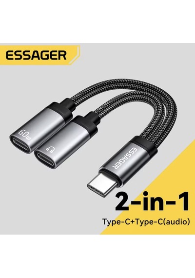 Essager 2'si 1arada Type-c To Typec+60w Şarj Ve Kulaklık Çevirici