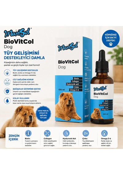 Maxisol Biovitcol Dog Köpek Tüy Gelişimi Destekleyici Damla 100 Ml