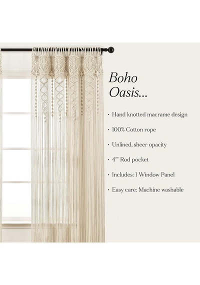 Boho Makrome Dokulu Pamuk Pencere Perdesi/oda Bölücü/kapı/duvar Dekoru, 160 Cm U X 101 Cm G, Nötr Diğer