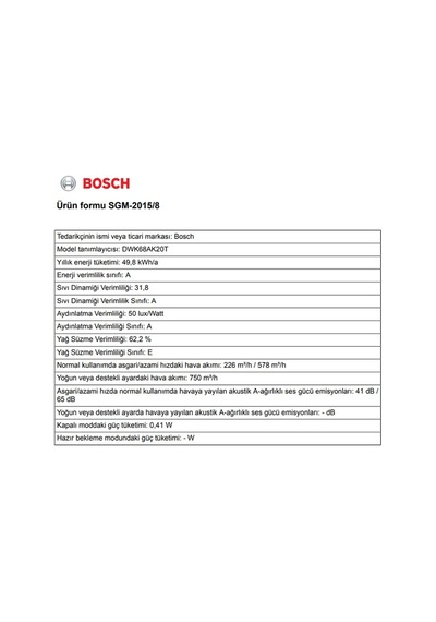 Bosch DWK68AK20T 60 CM Duvar Tipi Davlumbaz