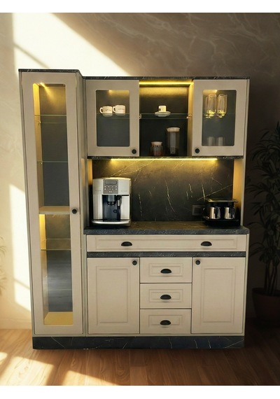 Mikel Masalı Siyah - Karamel Kahve Köşesi Led Aydınlatmalı %100 Mdf 160 45 200 Çok Renkli