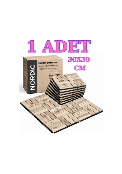 1 Adet Akasya 30x30 Ahşap Geçmeli Karo Deck Natural Yağsız