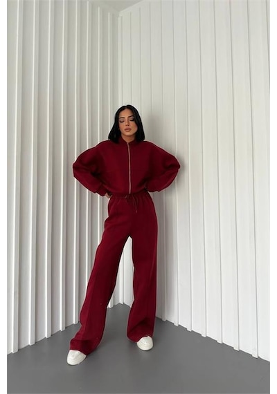 Neşeli Butik Kadın Kışlık Alt Üst Eşofman Takımı Nb0022 - Bordo Bordo